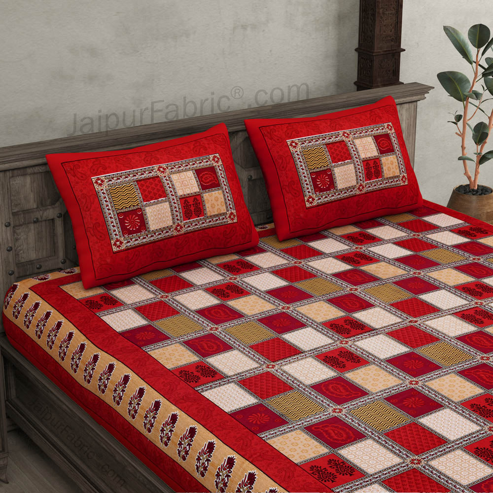 Maroon  Border Multi Colour Checkered Super fine Cotton Double Bedsheet