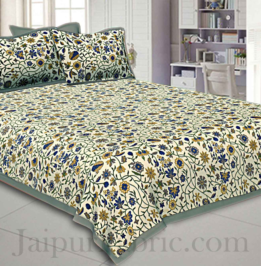 Double bedsheet with Grey Border Branch of   Pomegranate With Two Pillow Cover