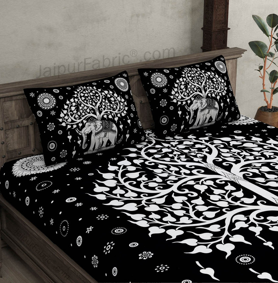 Double Bedsheet With Big Elephant And Tree Pattern Two Pillow