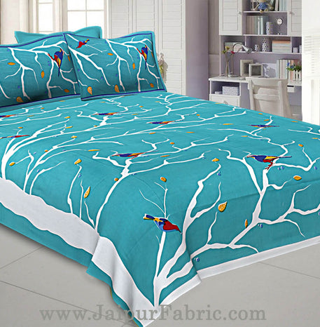 Indian Sparrow Double Bedsheet Sea Green Color With 2 Pillow covers