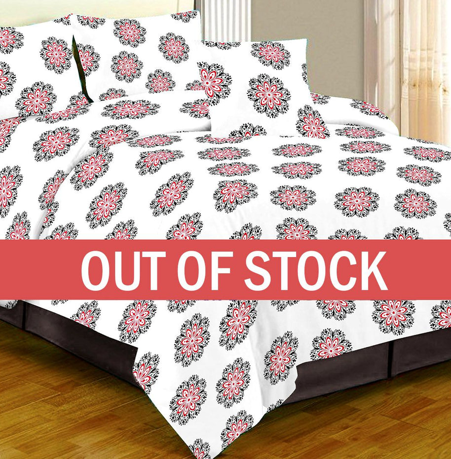 White Base Red and Black Rangoli Print Double Bed Sheet