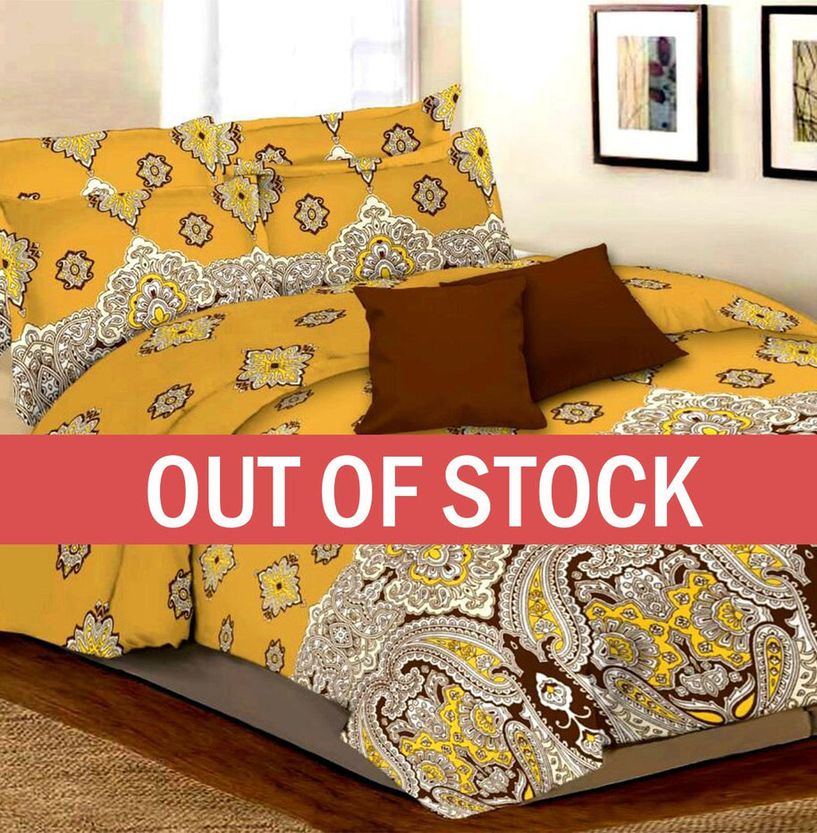 Mustard Color with Brown Royal Rajasthani Print Double Bed Sheet