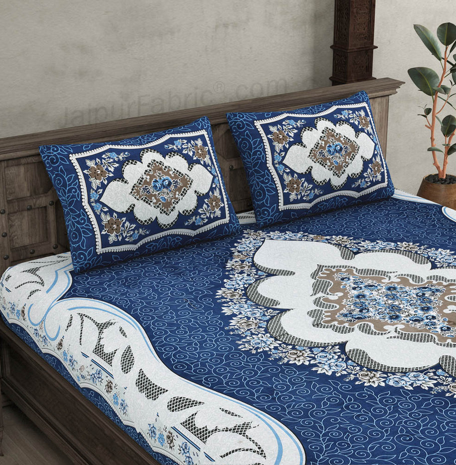 The Grand Sion Blue Cotton Double Bedsheet