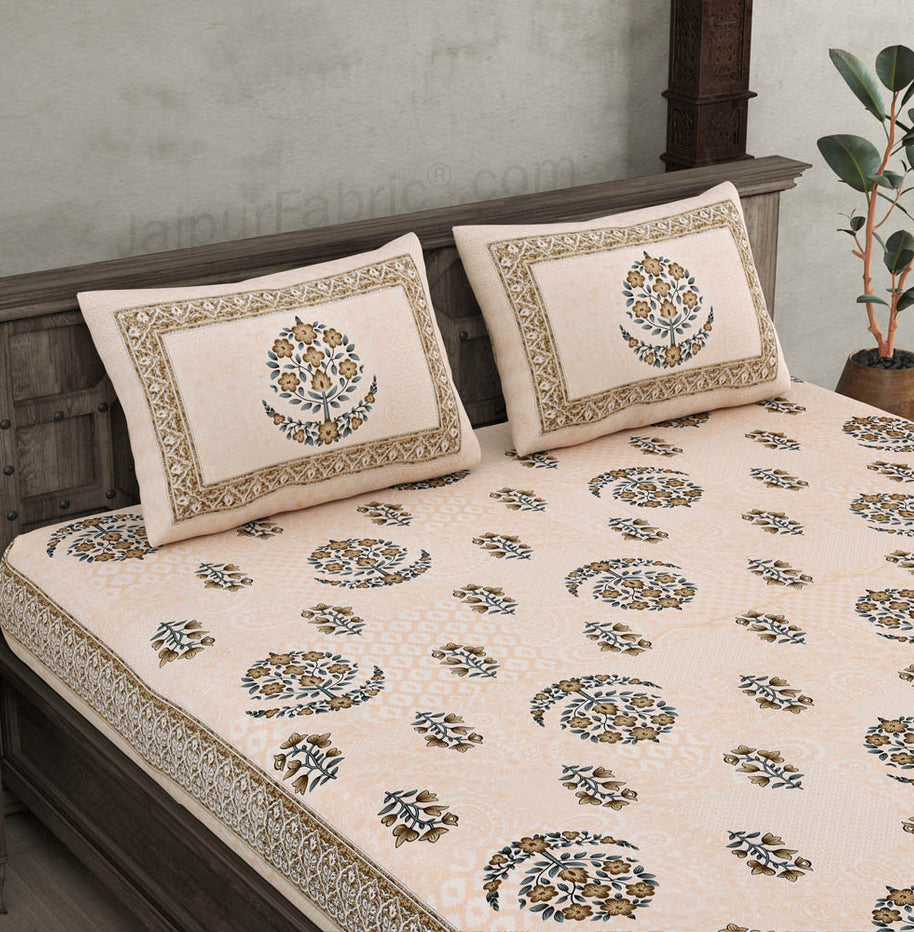 Floral Paradise Brown Cotton Double Bedsheet