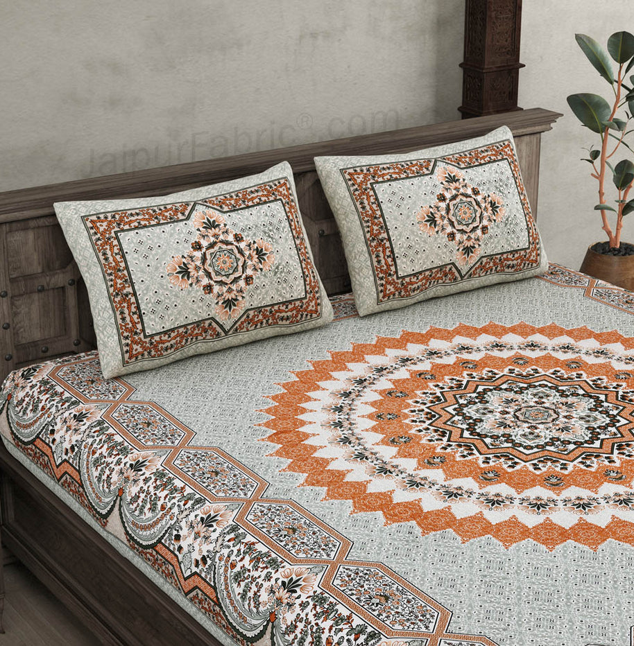 Flowery Mat Orange Cotton Double bedsheet