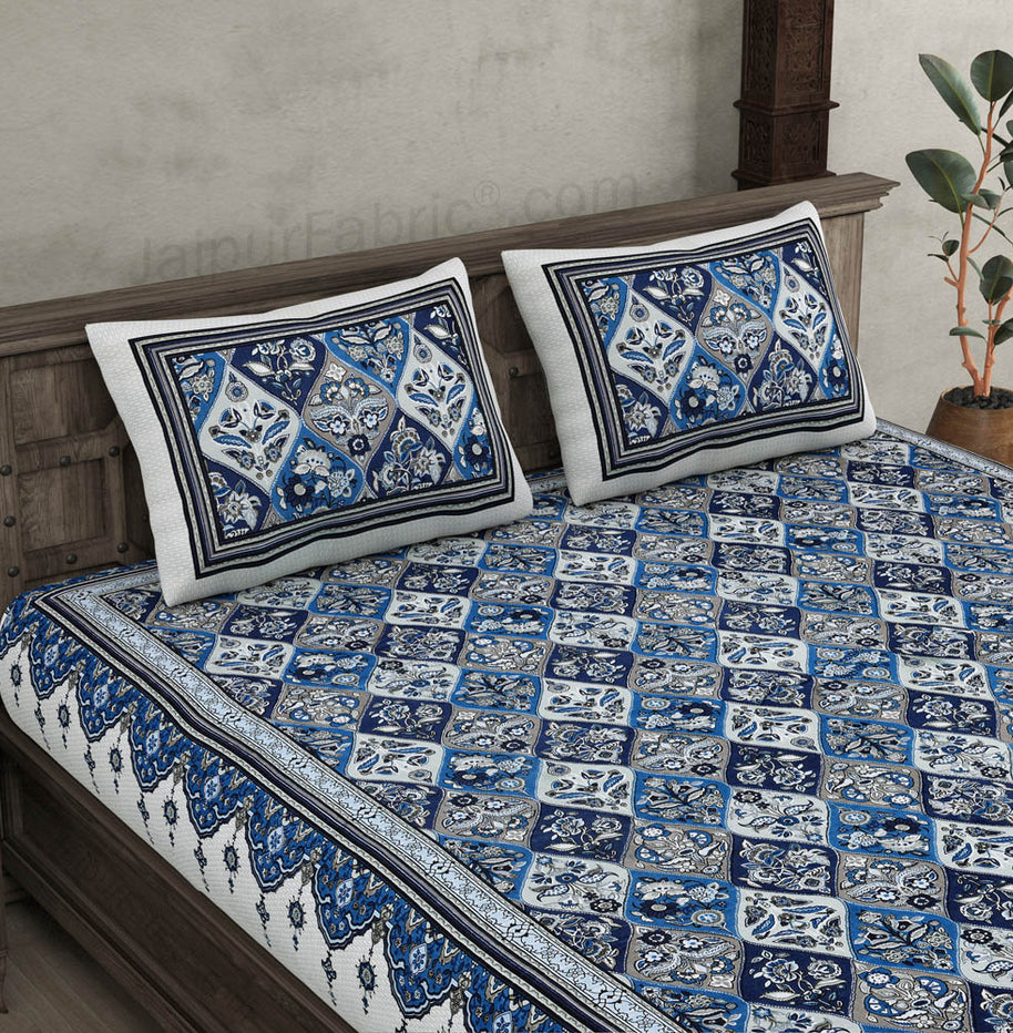 Festival Waves Blue Cotton Double Bedsheet