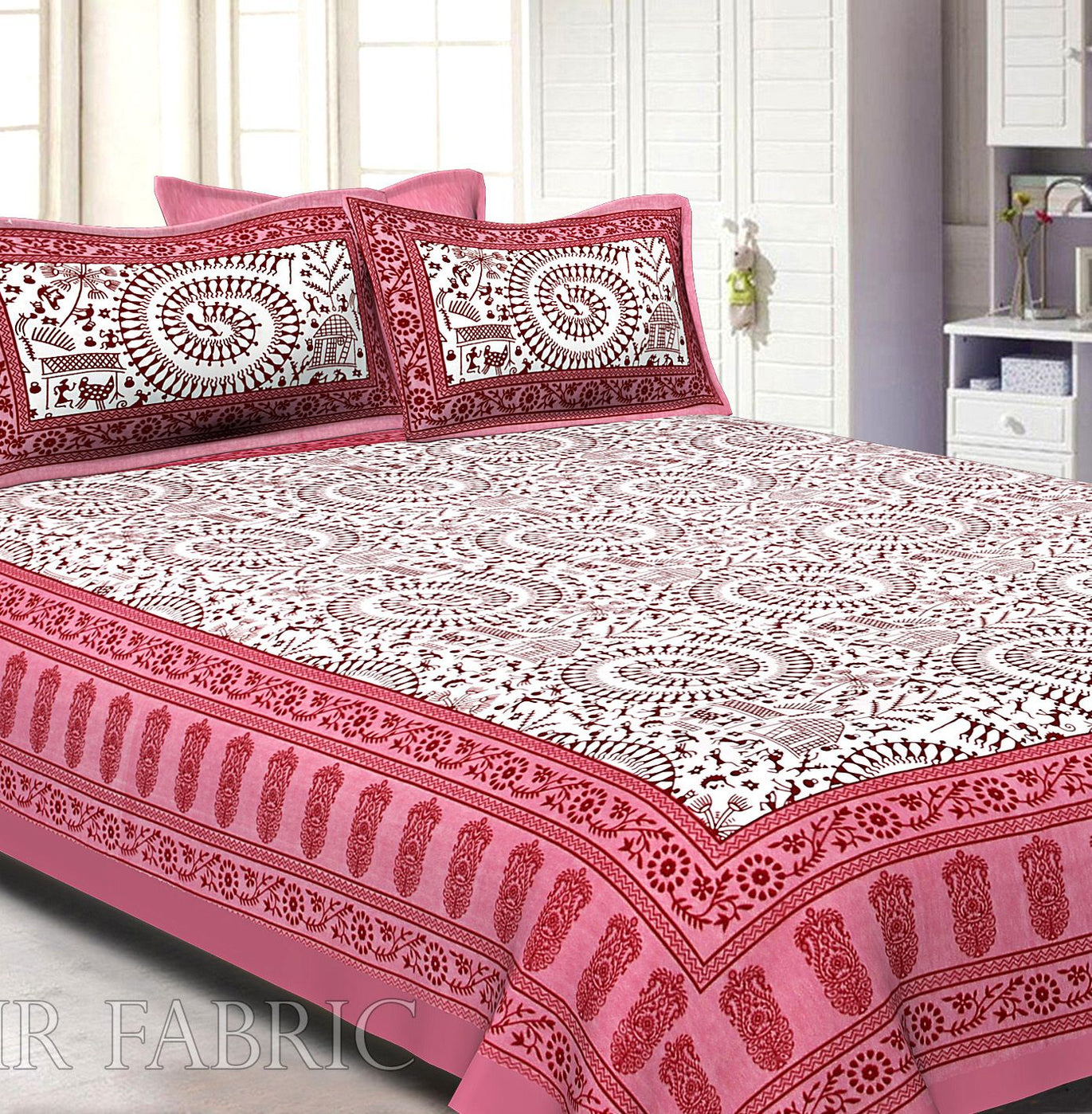 Animal Print Pink Cotton Double Bed Sheet