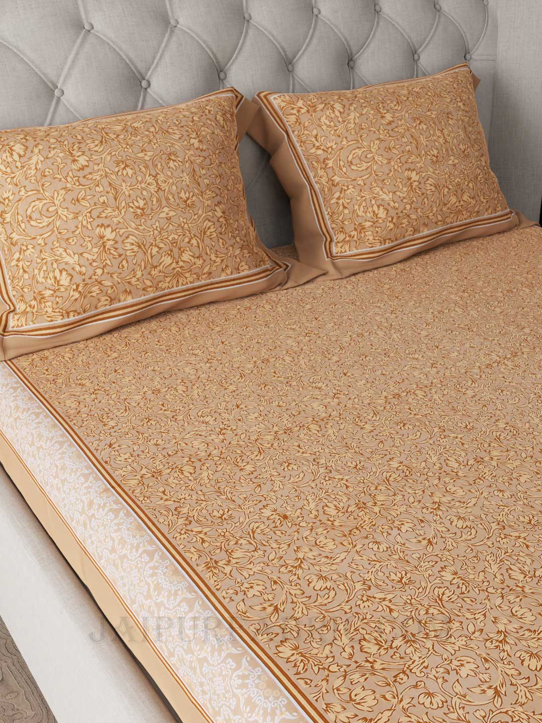 Montrose Leaves Sand Brown Double Bedsheet