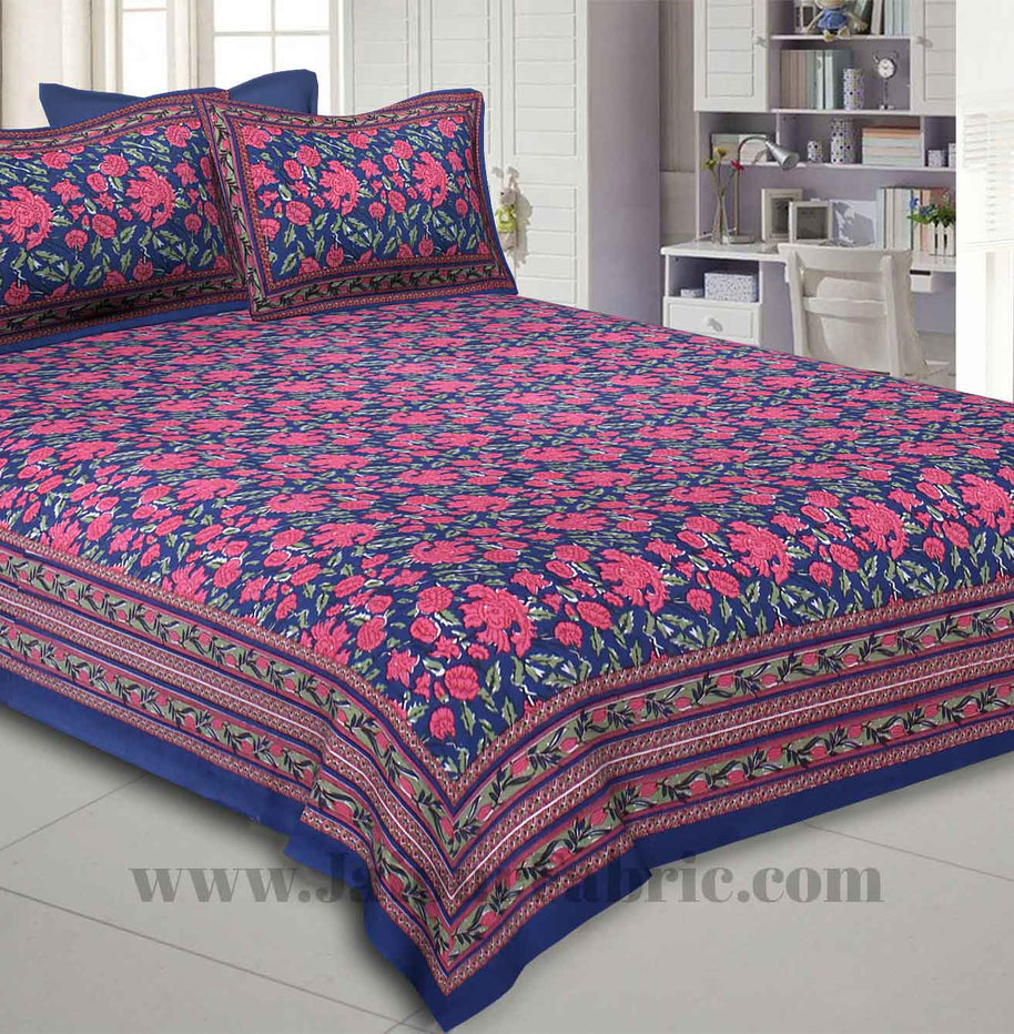 Blue Floral Decor Double Bedsheet