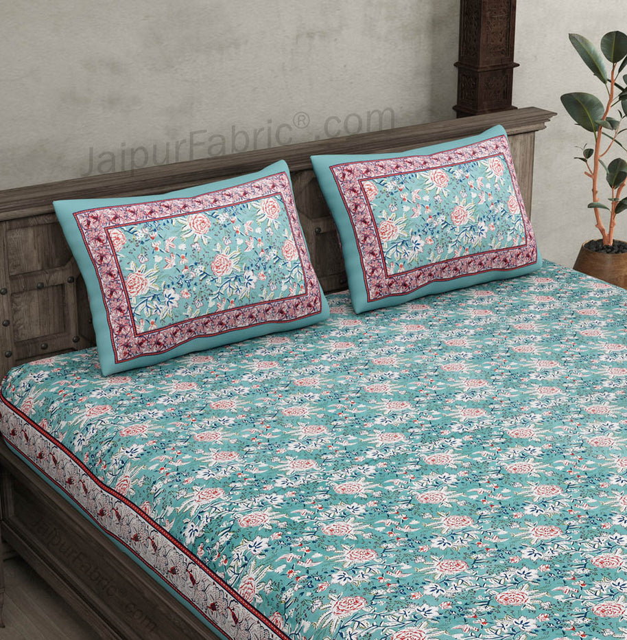 Green Floret Bed Double Bedsheet