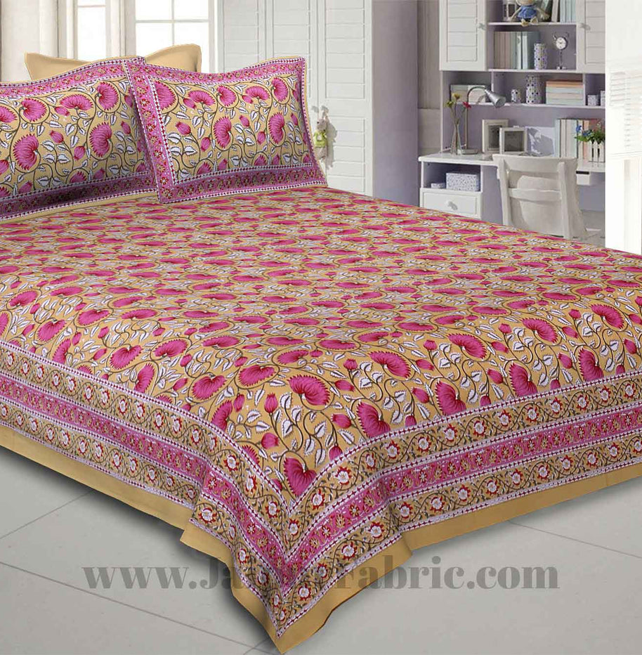 Lush Lotus Mustard Double Bedsheet