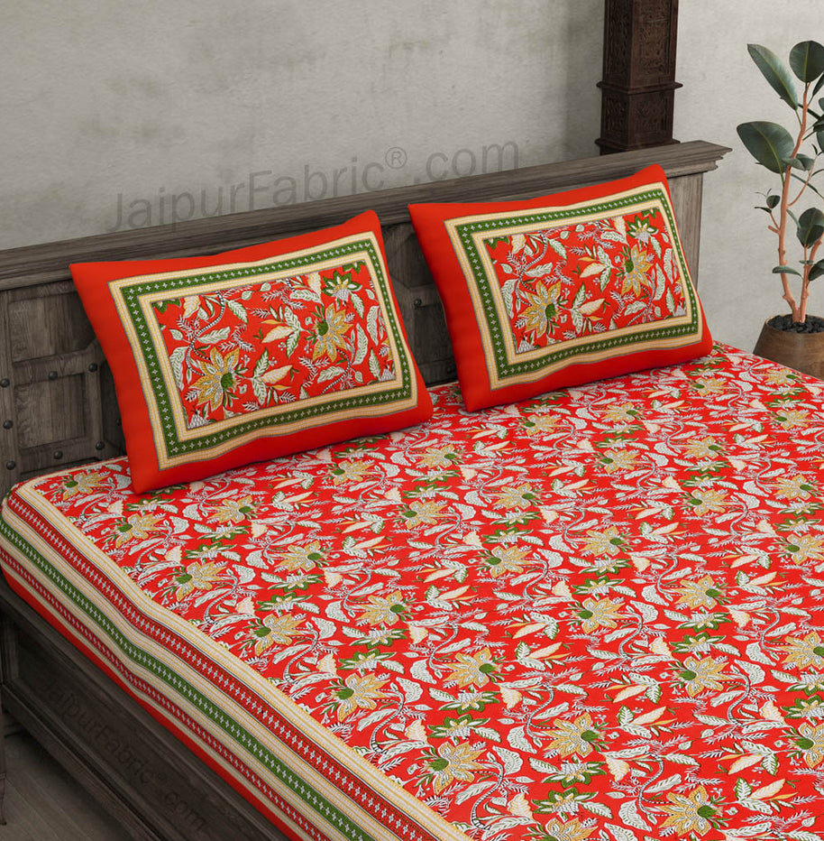 Ferns Petals Red Double Bedsheet