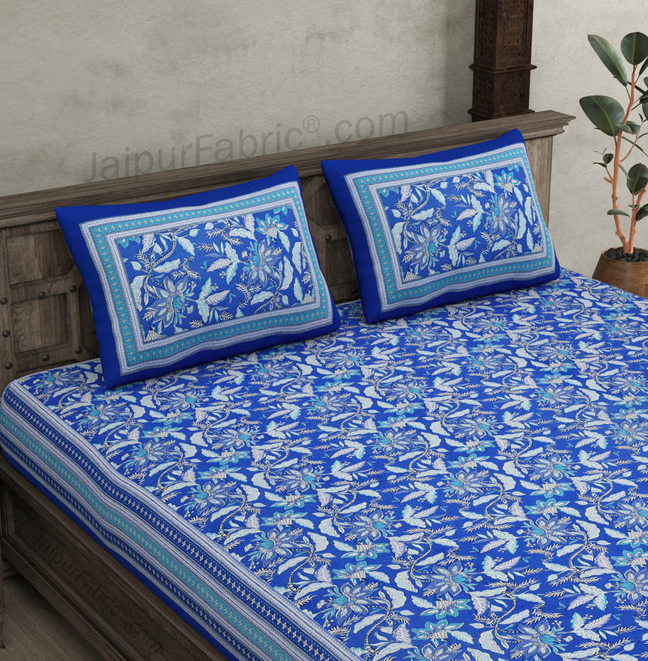 Ferns Petals Blue Double Bedsheet