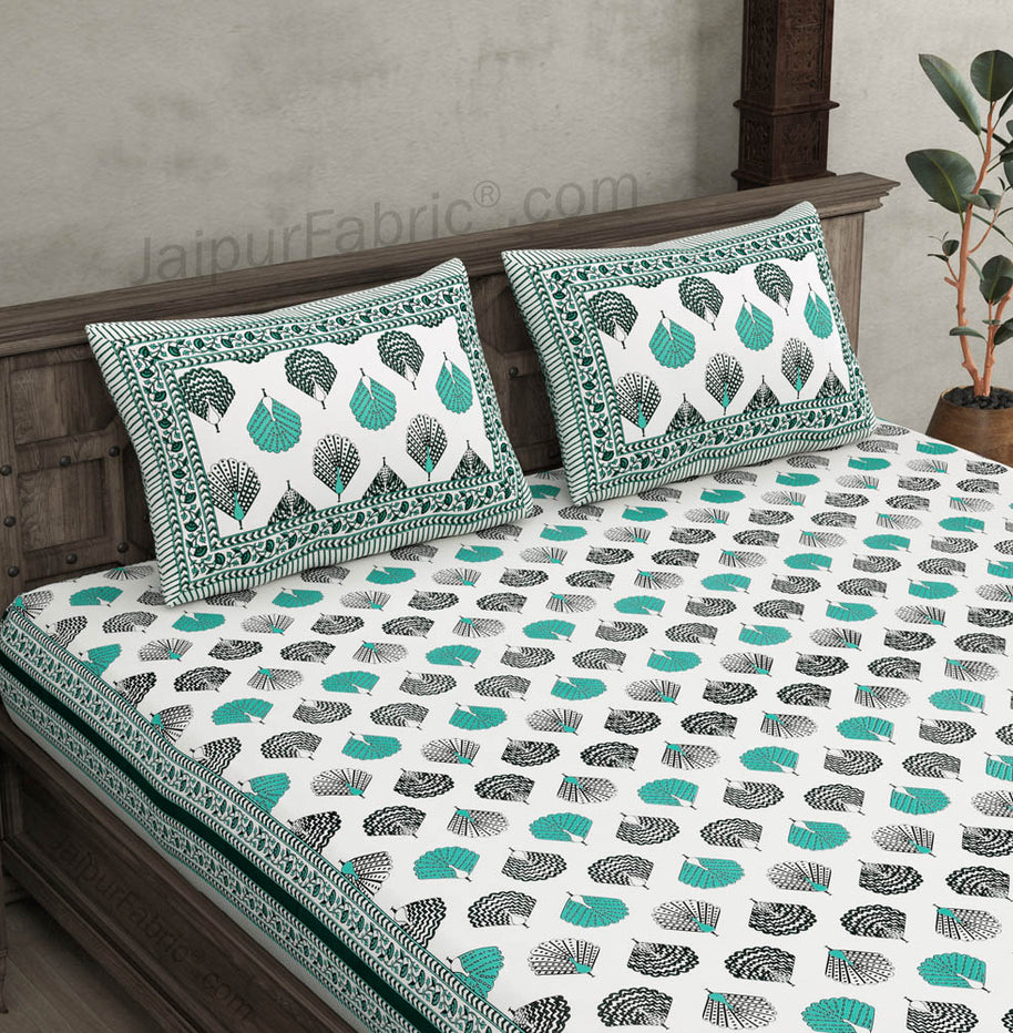 Morr Pankh Green Double Bedsheet