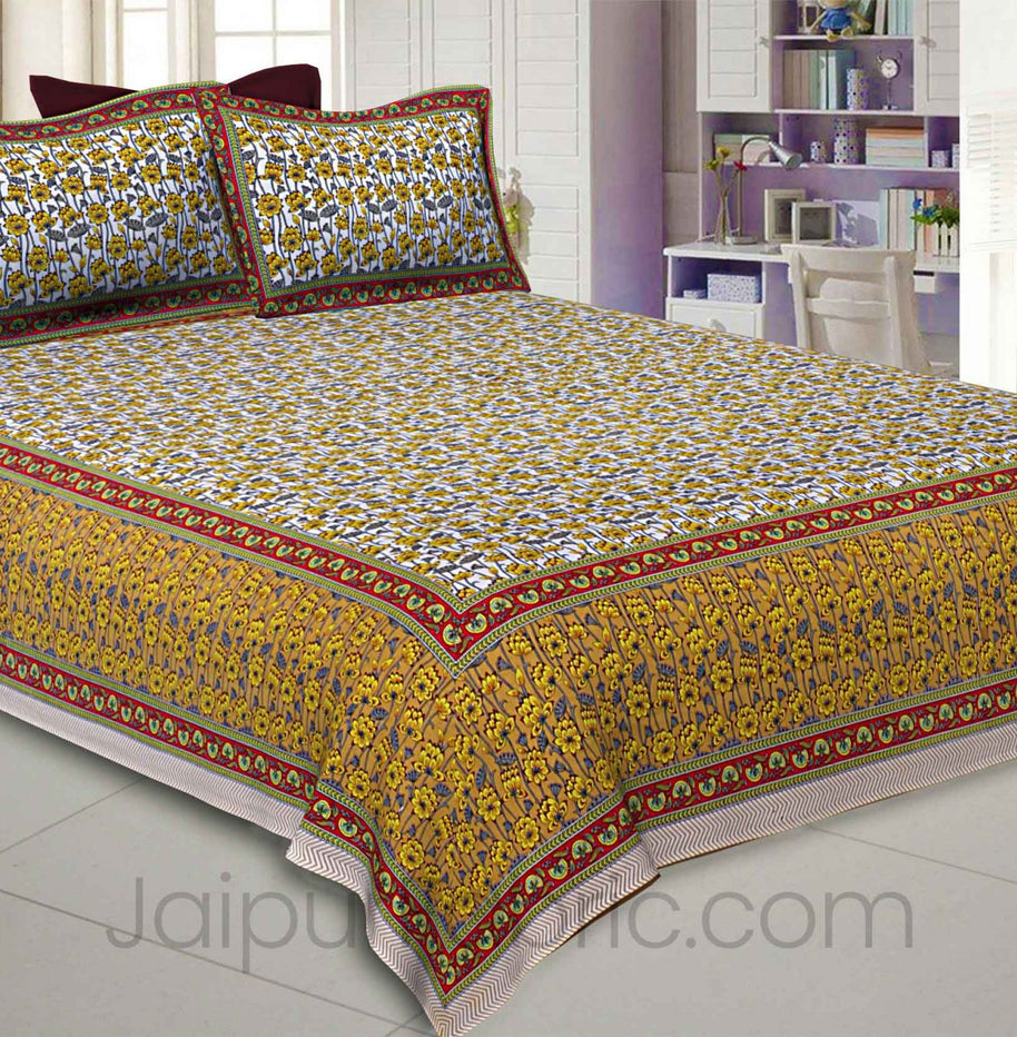 Fresh Garden Yellow Maroon Double Bedsheet