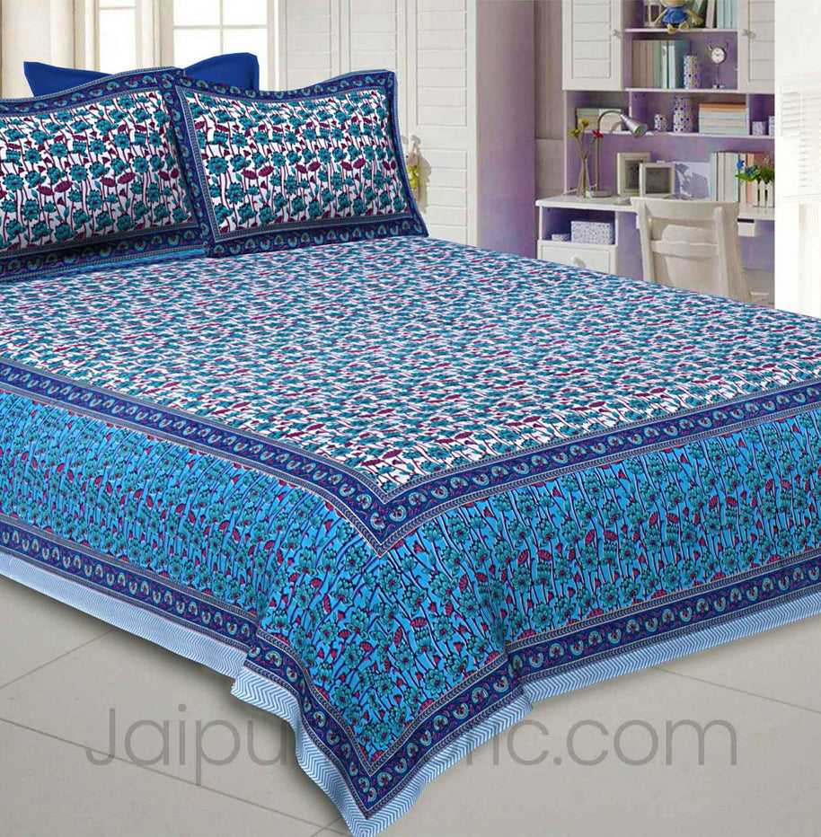 Fresh Garden Blue Pink Double Bedsheet