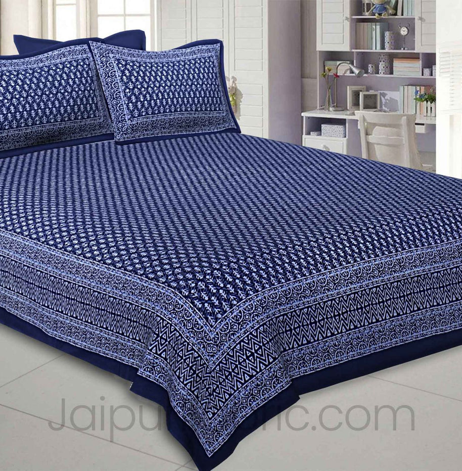 Classic Dabu Royal Blue Pure Cotton Jaipur Bedsheet