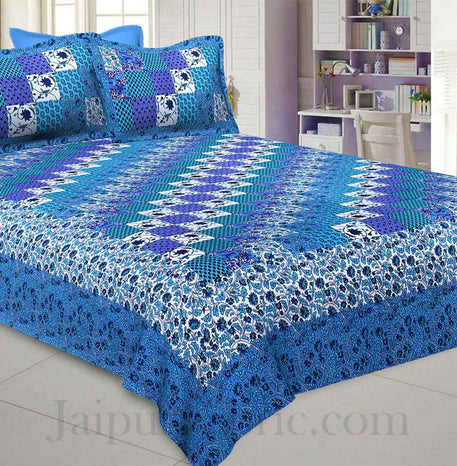 Floral Checkers Blue Double Bedsheet