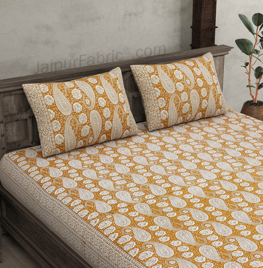 Buautiful Mustard Artistic Paisley Double Bedsheet