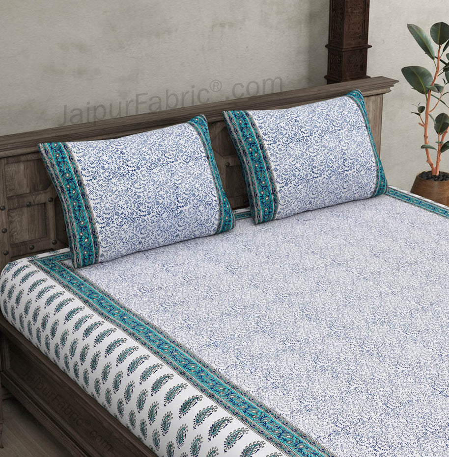 The Blue Opulence Hand Block Print Double Bedsheet