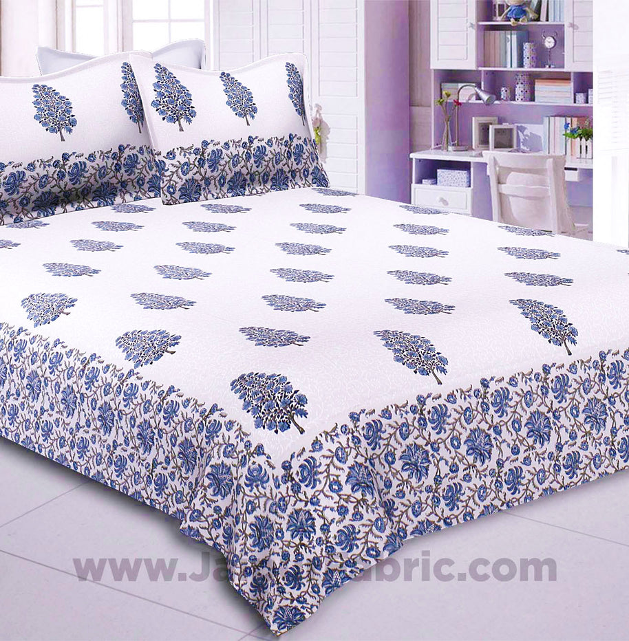 Traditional Tree Blue Hand Block Print Double Bedsheet