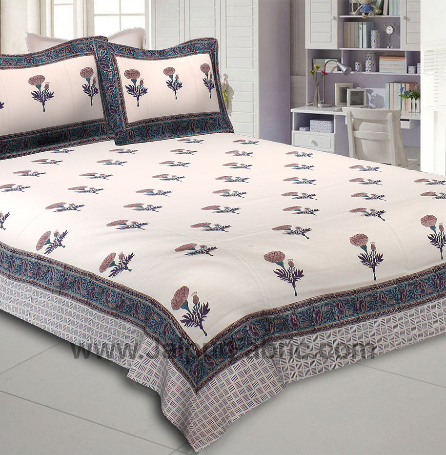 Mystic Marigold Hand Block Print Double Bedsheet