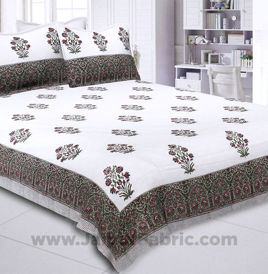 Dark Pink Flora Bunch Hand Block Print Double Bedsheet