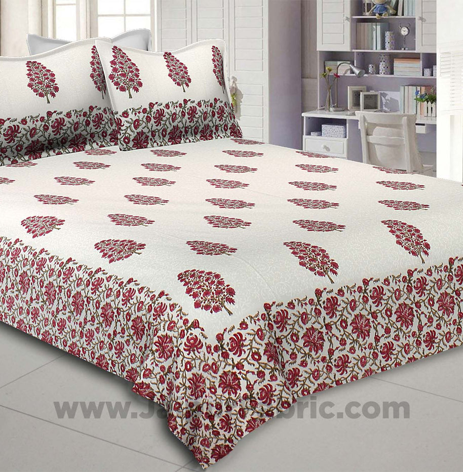 Traditional Tree Pink Hand Block Print Double Bedsheet