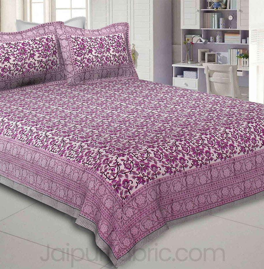 Pink Floral Festoon Hand Block Print Double Bedsheet