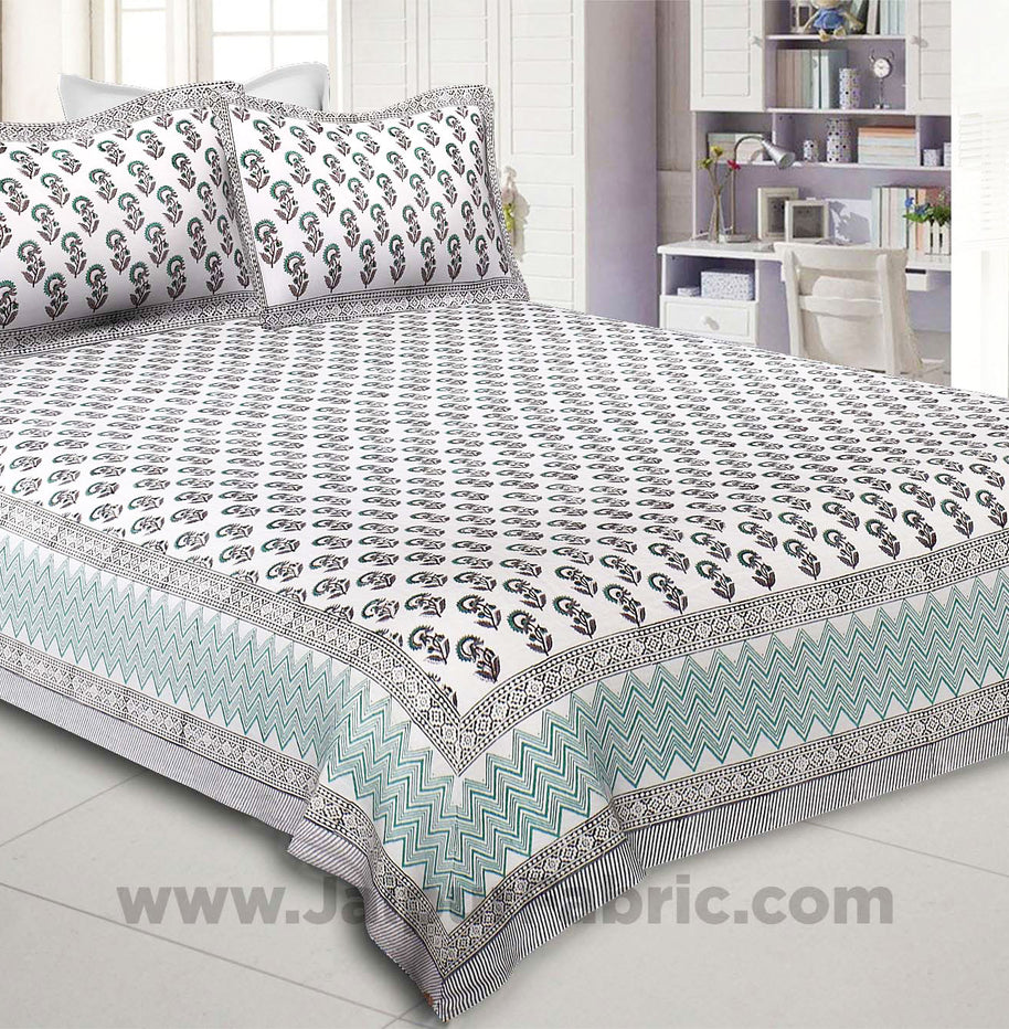 Flighty Green Hand Block Print Double Bedsheet