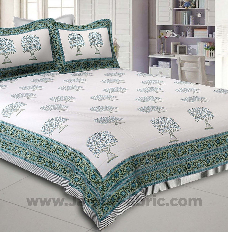 Holy Banyan Tree Green Hand Block Print Double Bedsheet