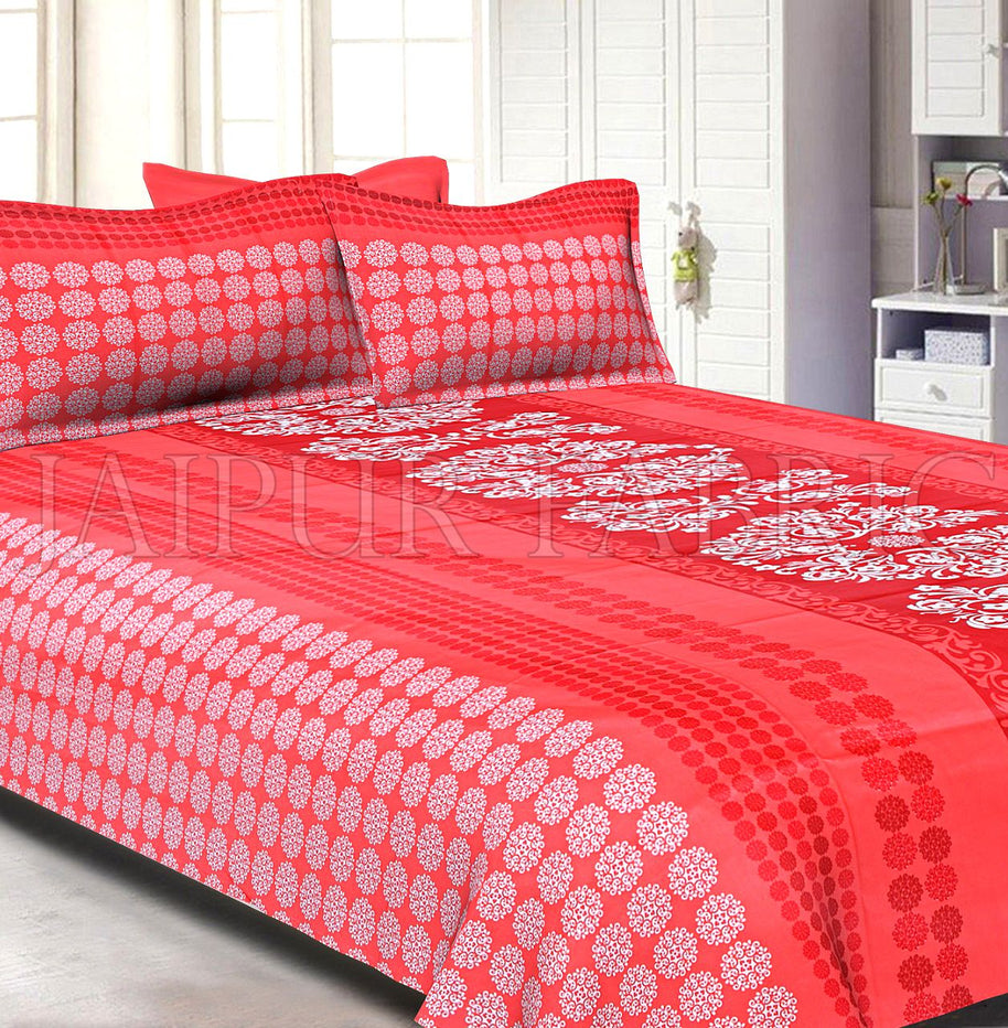 Red Rajasthani Block Printed Cotton Double Bed Sheet