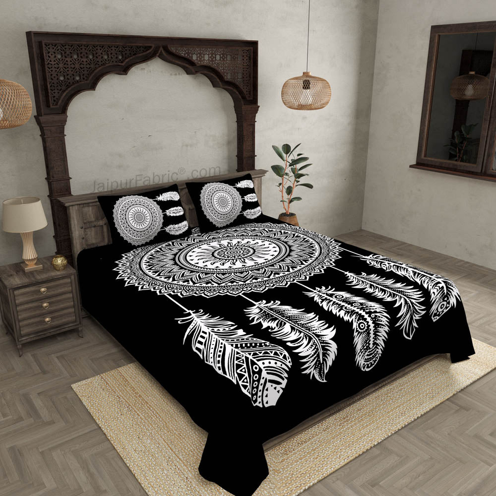 Big Feather Print Black & White Bedsheet