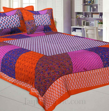 Festive Orange Multi Color Stripe Printed Cotton Bedsheet