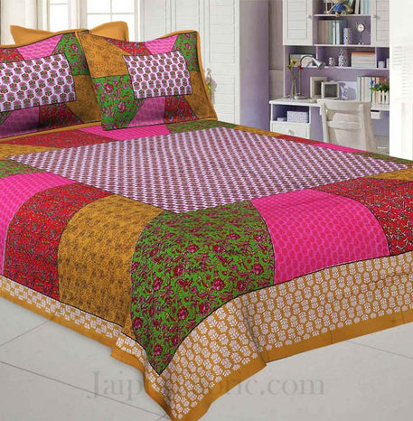 Festive Brown Multi Color Stripe Printed Cotton Bedsheet