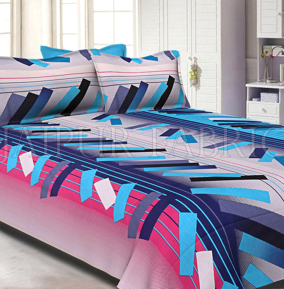 Blue Pink Texture Design Cotton Double Bed Sheet