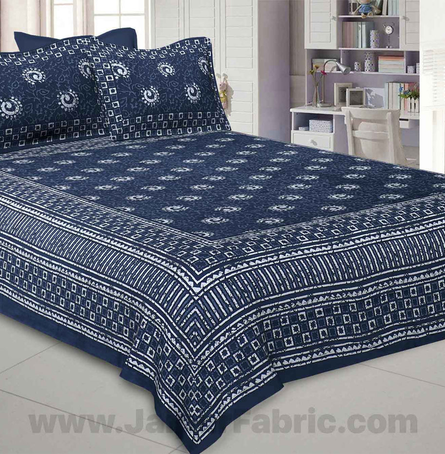 Dark Grey Rangoli Pure Cotton Jaipuri Dabu Print Bedsheet