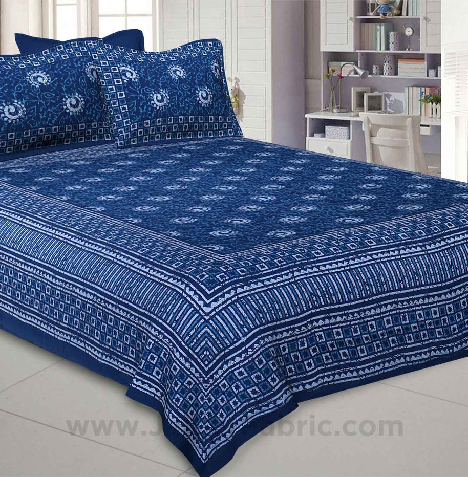 Royal Blue Rangoli Pure Cotton Jaipuri Dabu Print Bedsheet