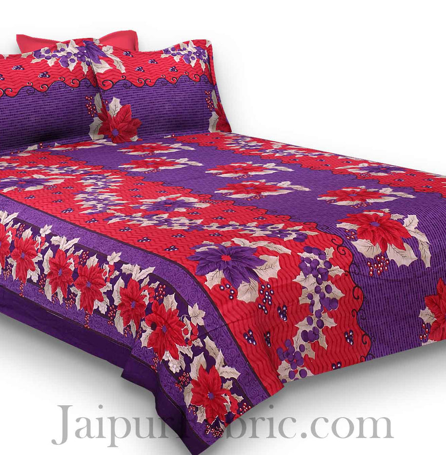 Pure Cotton Red and Purple Floral Jaipuri Procian Bedsheet