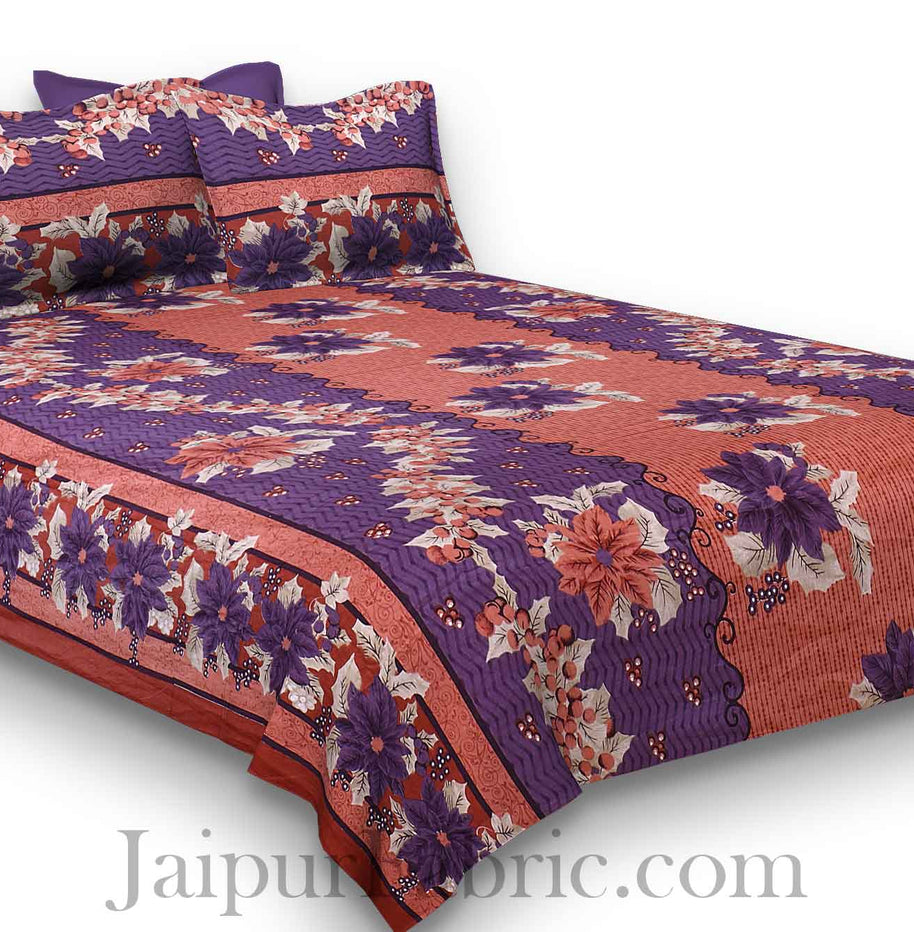 Pure Cotton Rusty and Purple Floral Jaipuri Procian Bedsheet