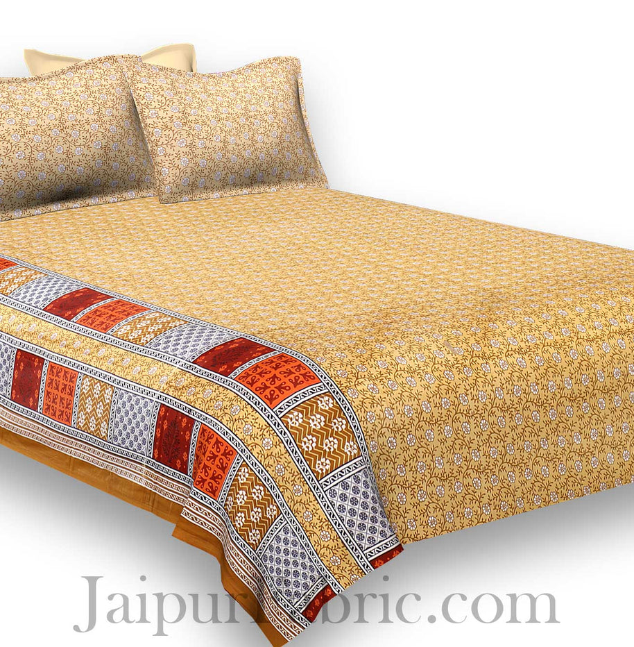 Pure Cotton Yellow Golden Color Small Floral Jaipuri Procian Bedsheet