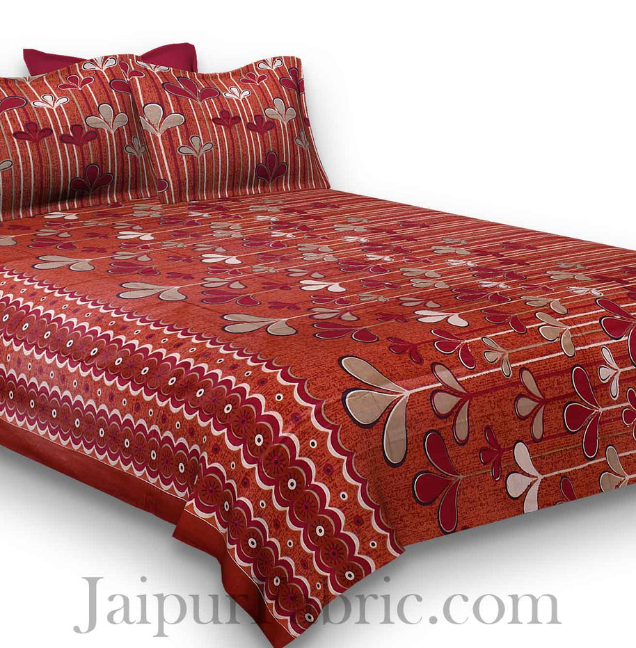 Pure Cotton Chery Base Red Leaves Print Jaipuri Procian Bedsheet