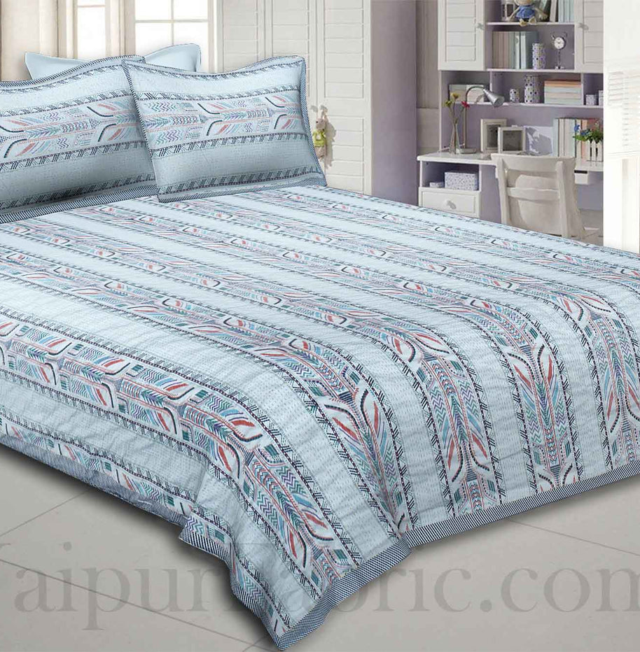 Blueish Grey Lineal Style Kantha Thread Work Embroidery Double Bedsheet / Dohar / Light Blanket / Thin Comforter