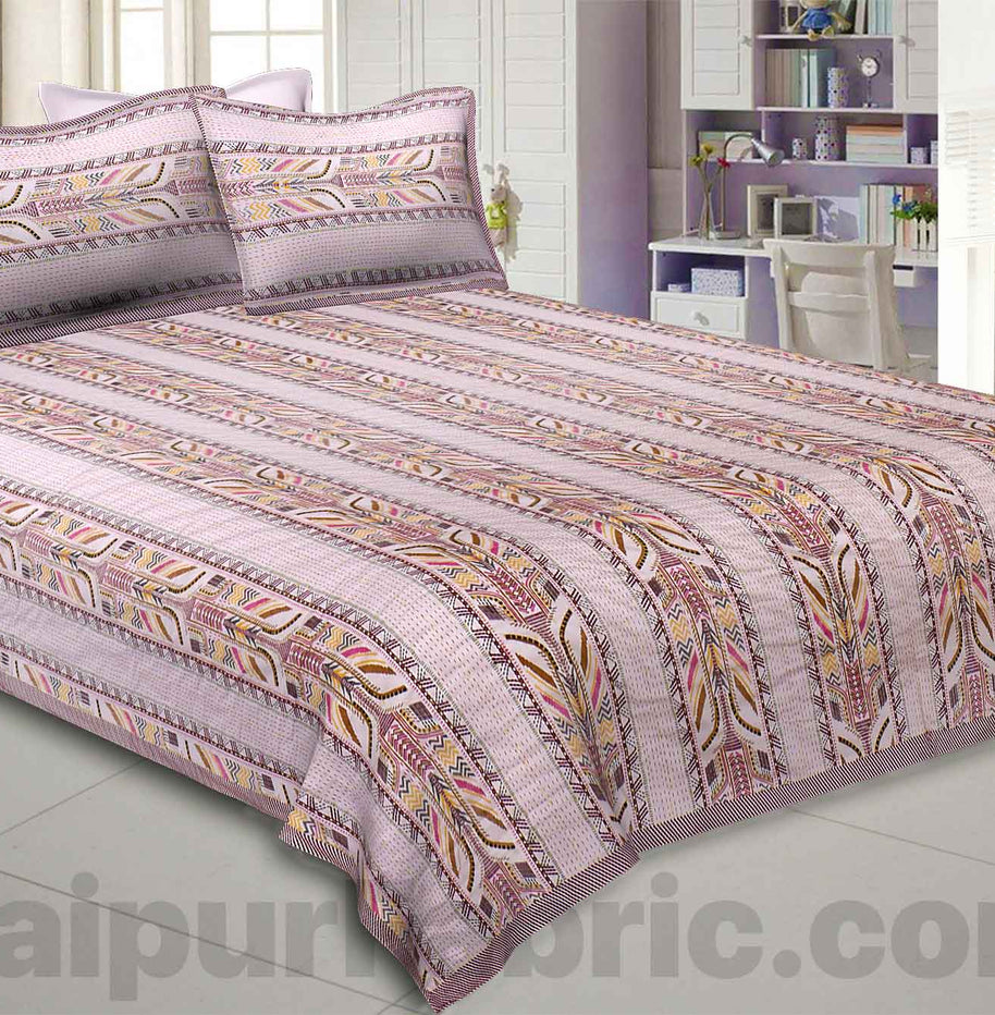 Pinkish Grey Lineal Style Kantha Thread Work Embroidery Double Bedsheet / Dohar / Light Blanket / Thin Comforter