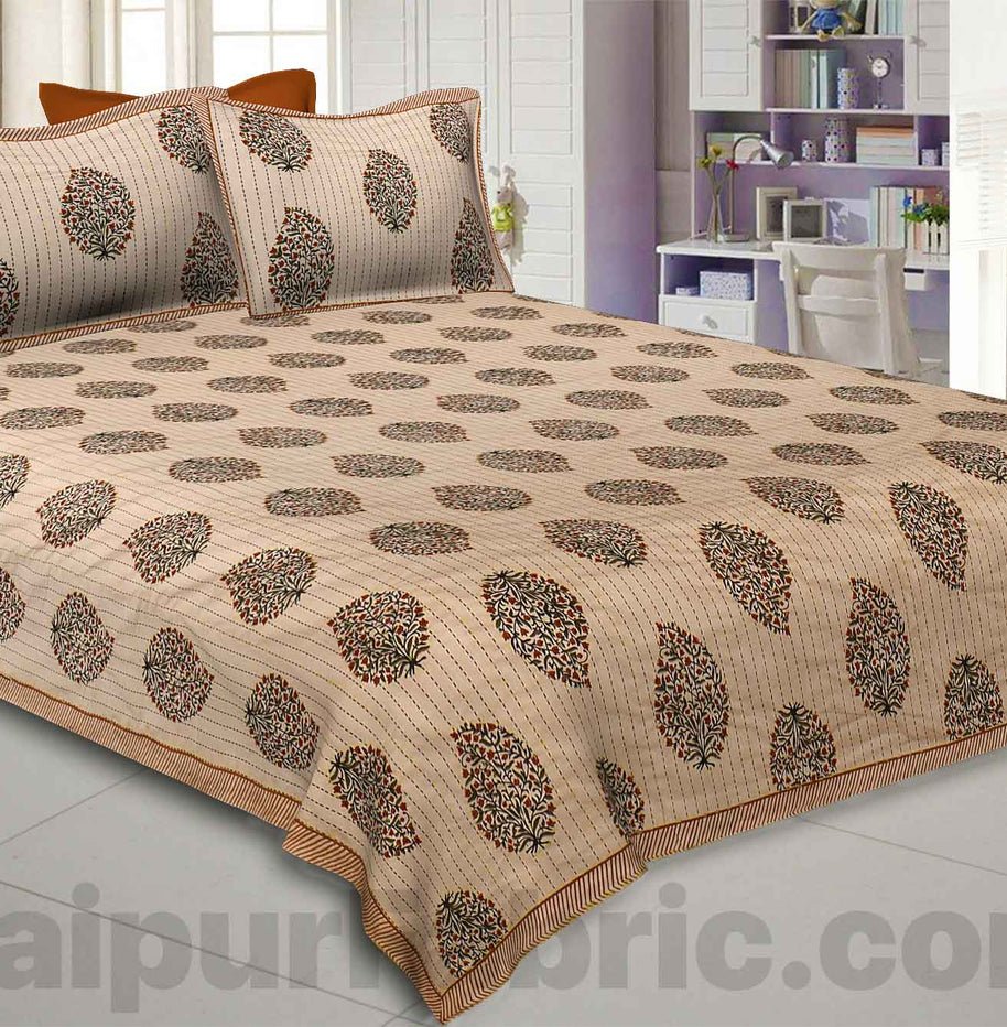 Floral Paisley Kantha Thread Work Embroidery Double Bedsheet / Dohar / Light Blanket / Thin Comforter