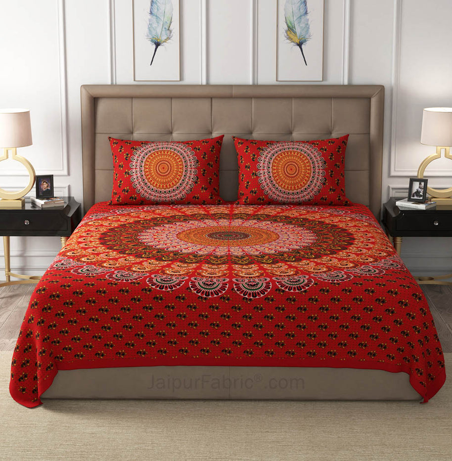 Red Mandala Cotton Double Bedsheet