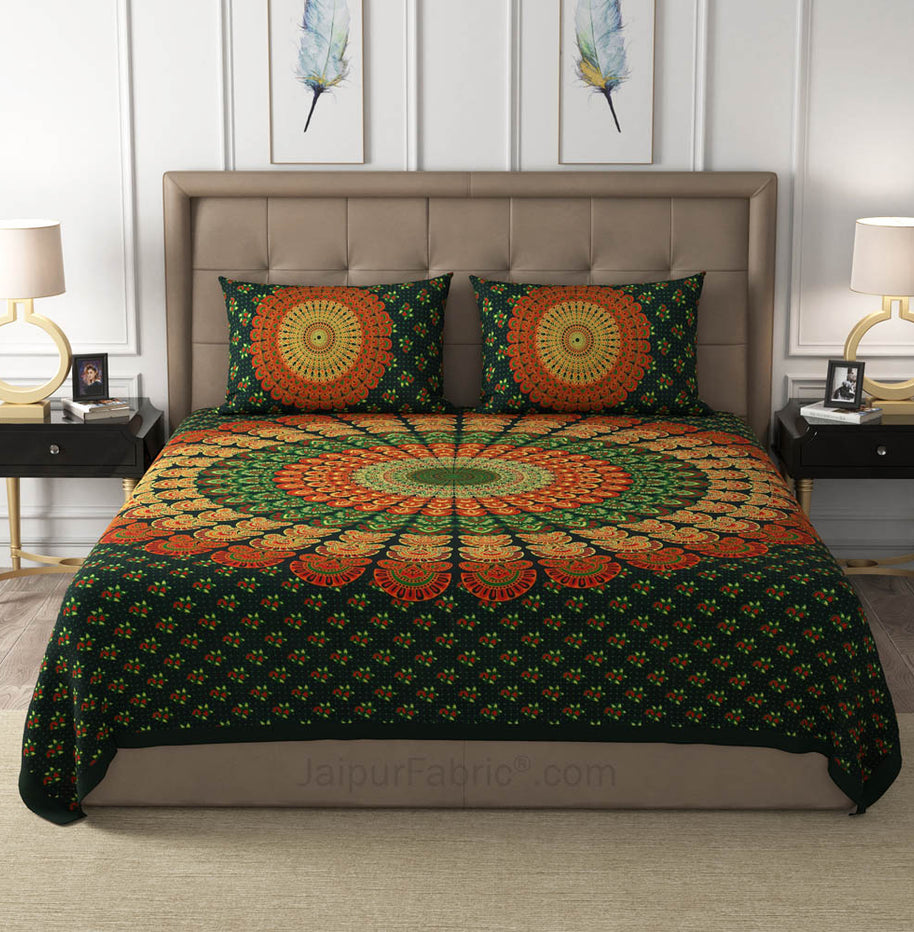 Green Mandala Cotton Double Bedsheet