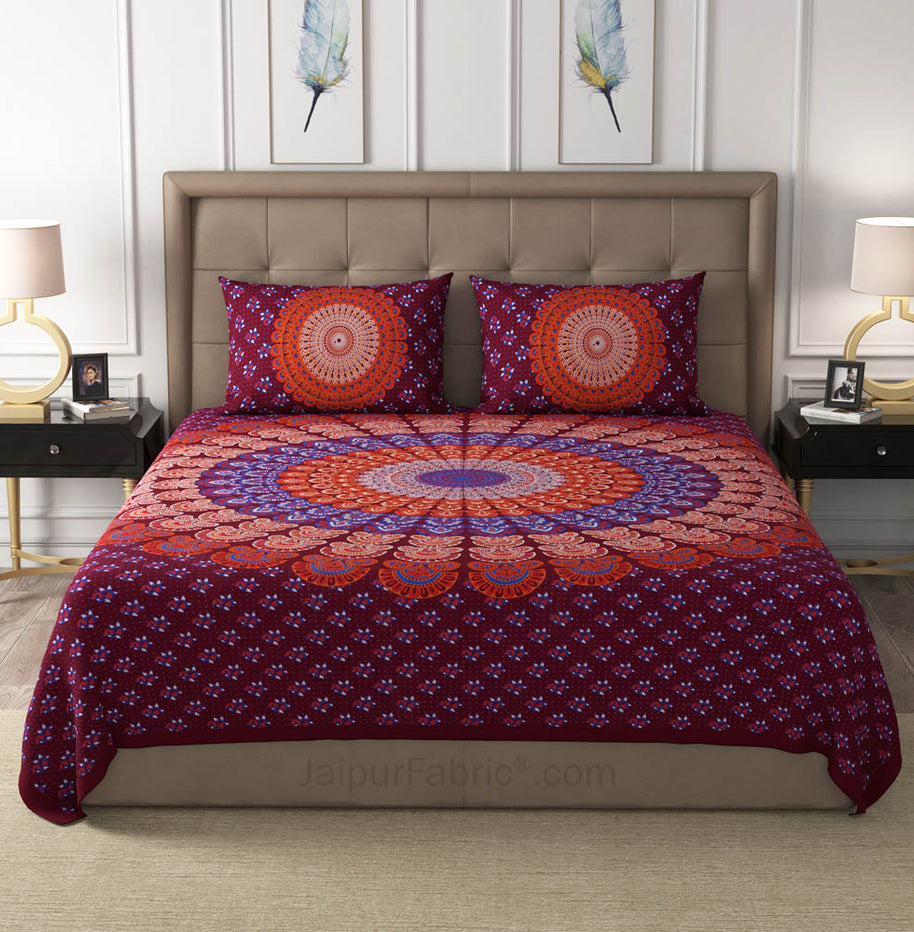 Maroon Mandala Cotton Double Bedsheet