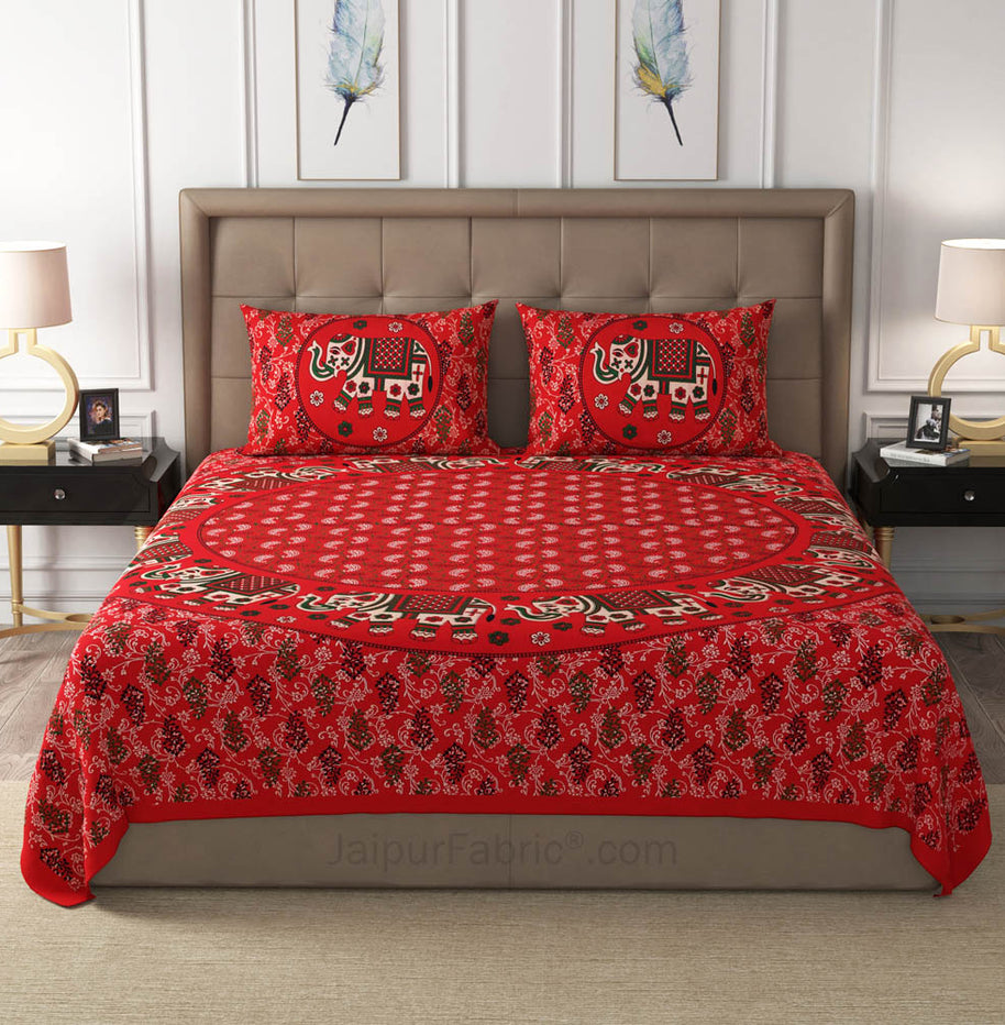 Red Elephant Mandala Cotton Double Bedsheet