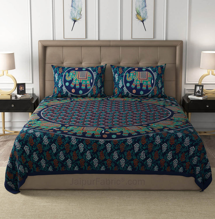 Green Elephant Mandala Cotton Double Bedsheet